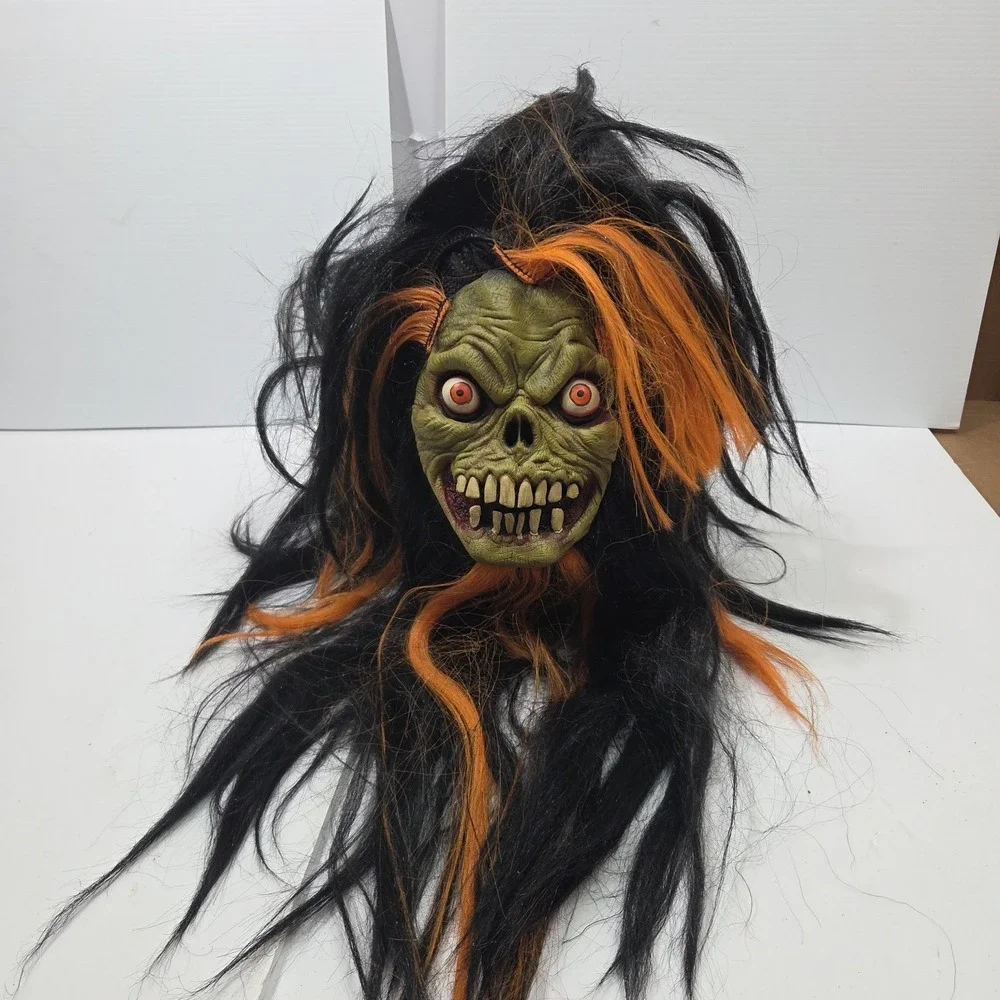 Vintage Halloween The Paper Magic Group Green Shrunken Head Mask Y2K Latex 2002